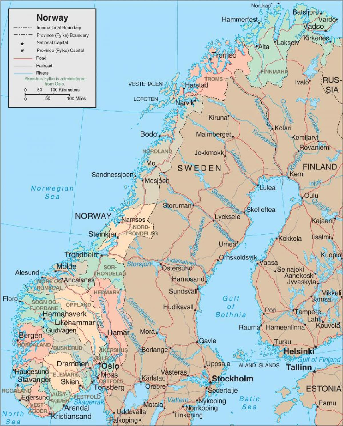 Norge karta - En karta över Norge (Norra Europa - Europa)