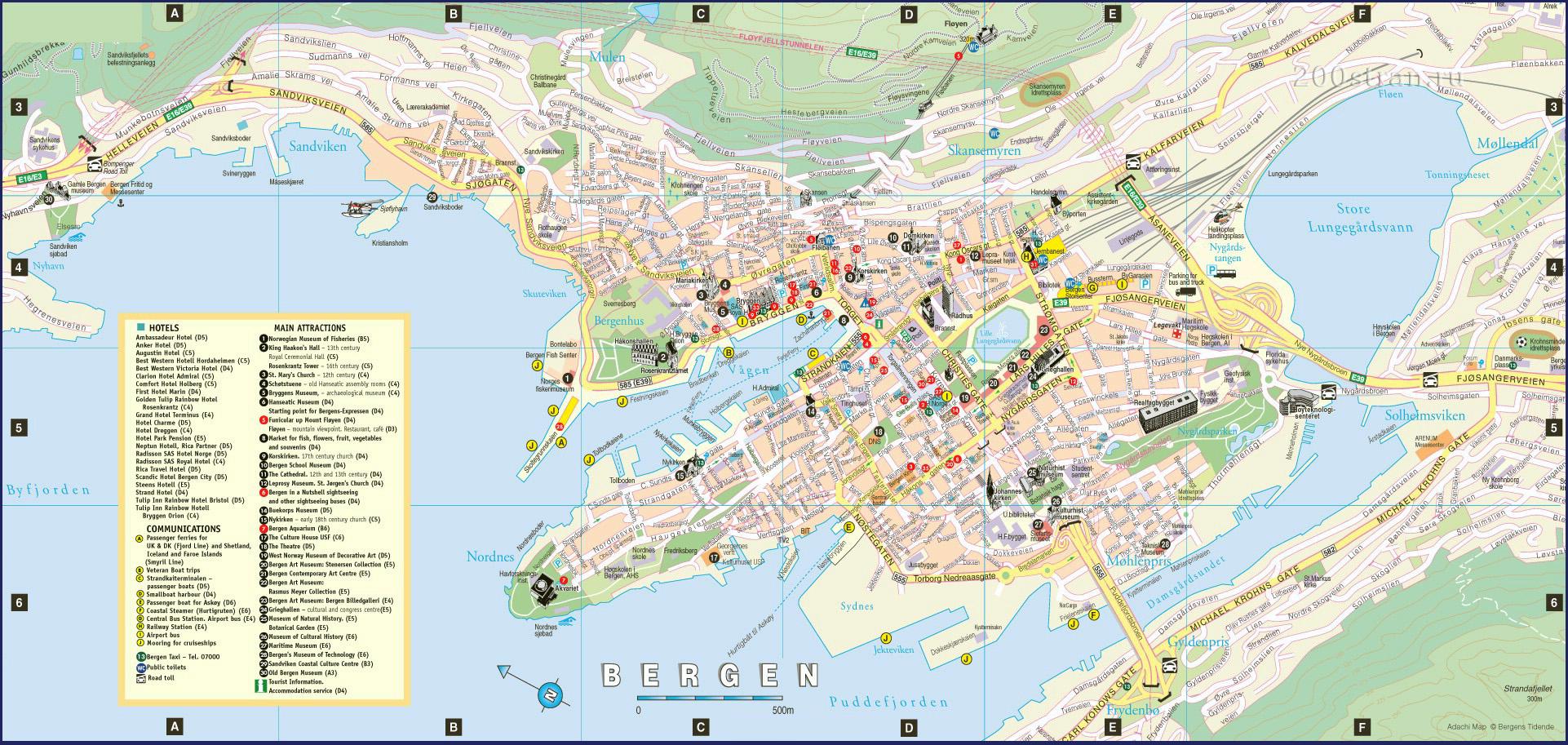 Bergen Norge karta - Bergen Norge stadskarta (Norra Europa - Europa)