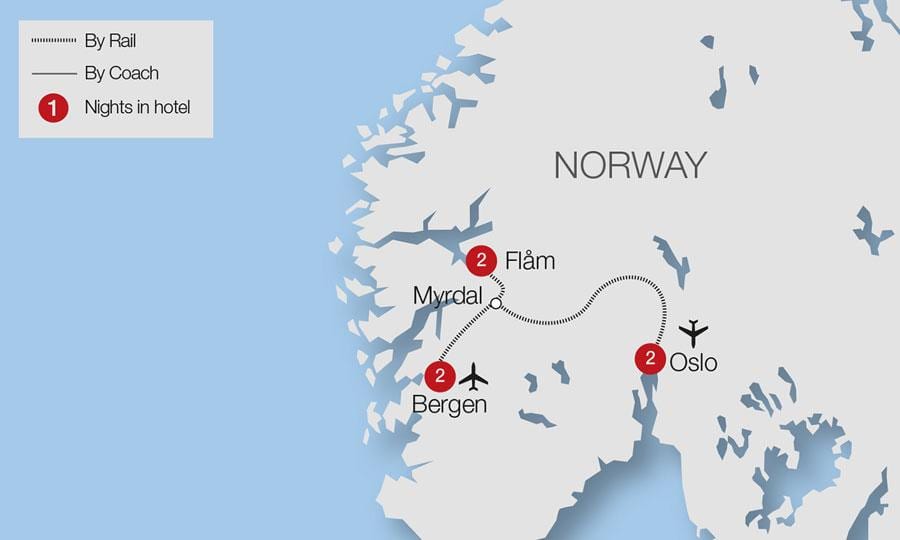 Karta över flåmsbanan Norge