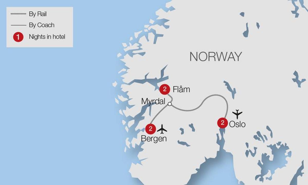 Karta över flåmsbanan Norge