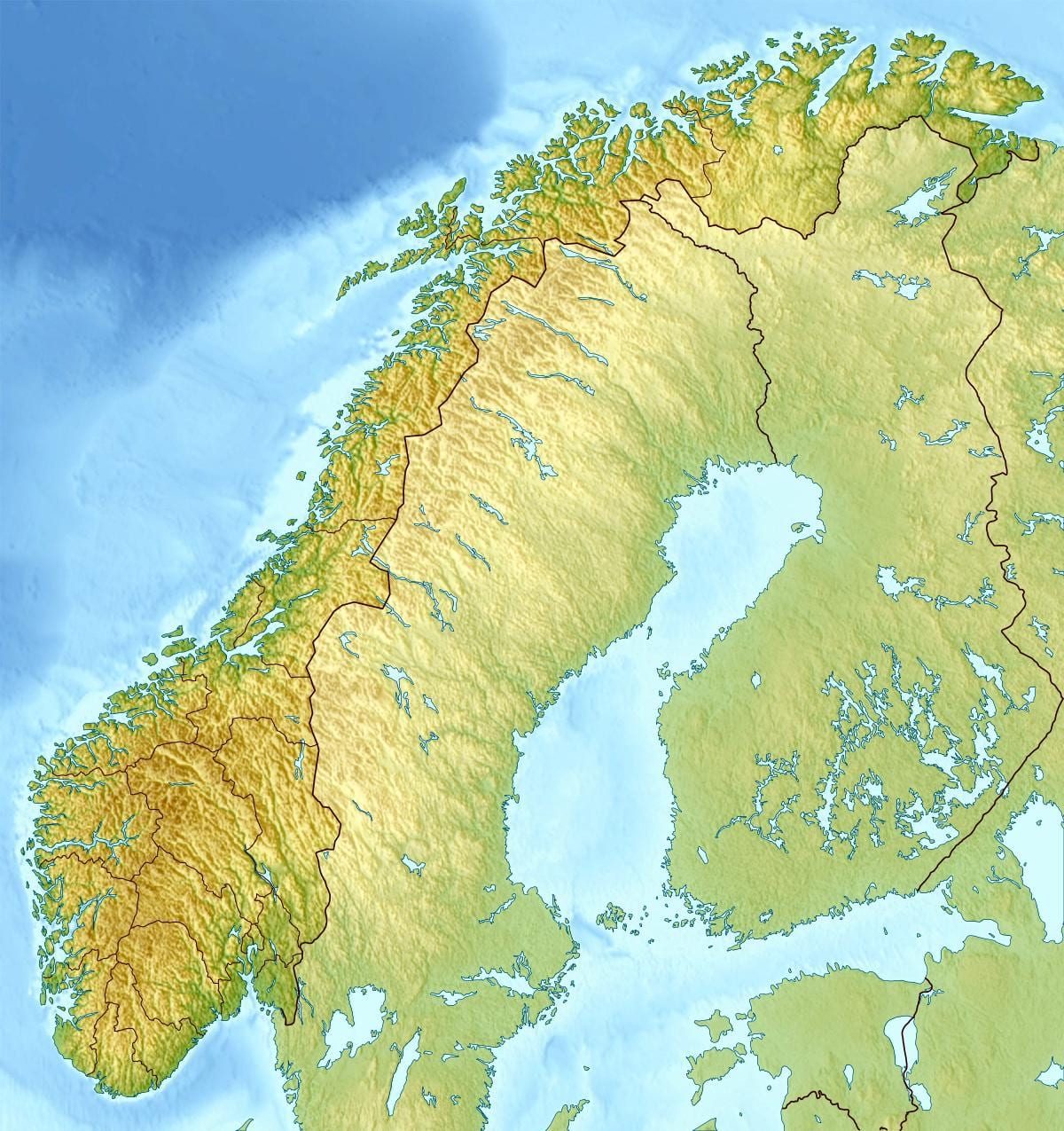 Karta över fysiska Norge
