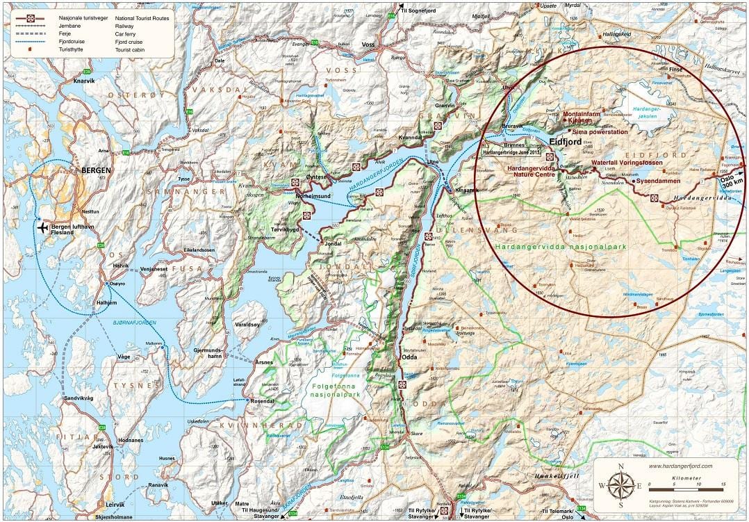 hardangerfjorden i Norge karta