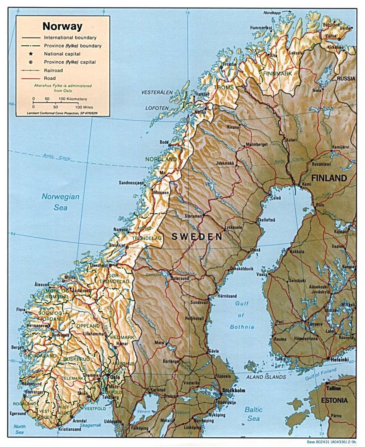 detaljerad karta över Norge med städer
