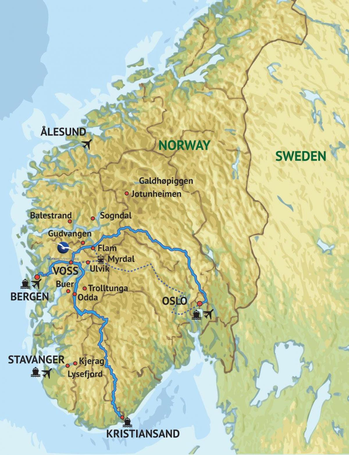 Karta över västra Norge