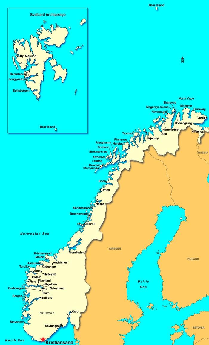 Karta över kristiansand Norge