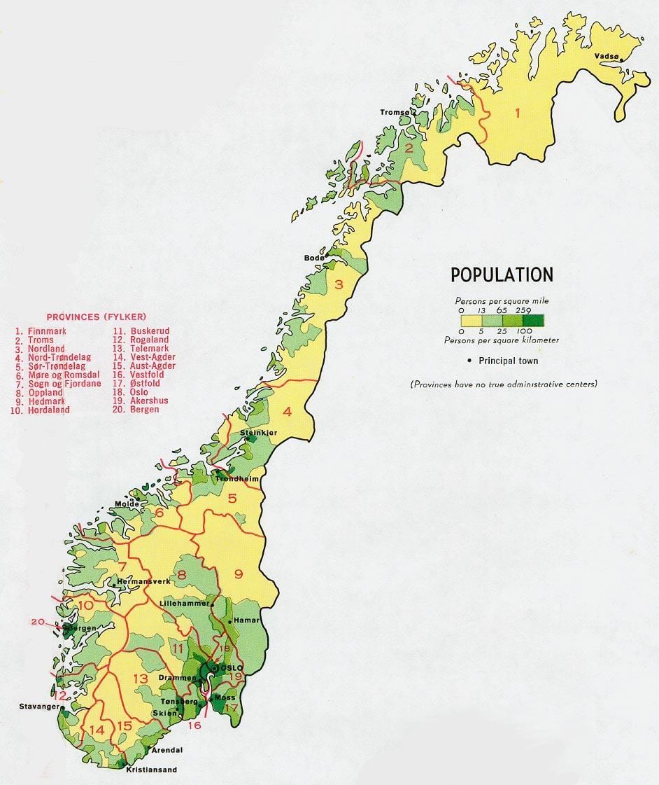 Norge befolkningen karta
