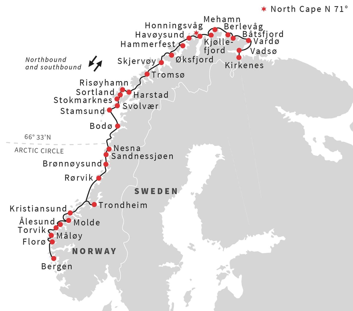 Karta över Norge färja