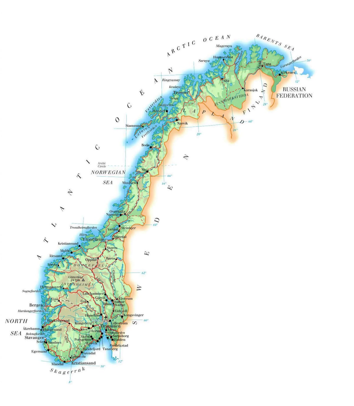 Karta över Norge höjd
