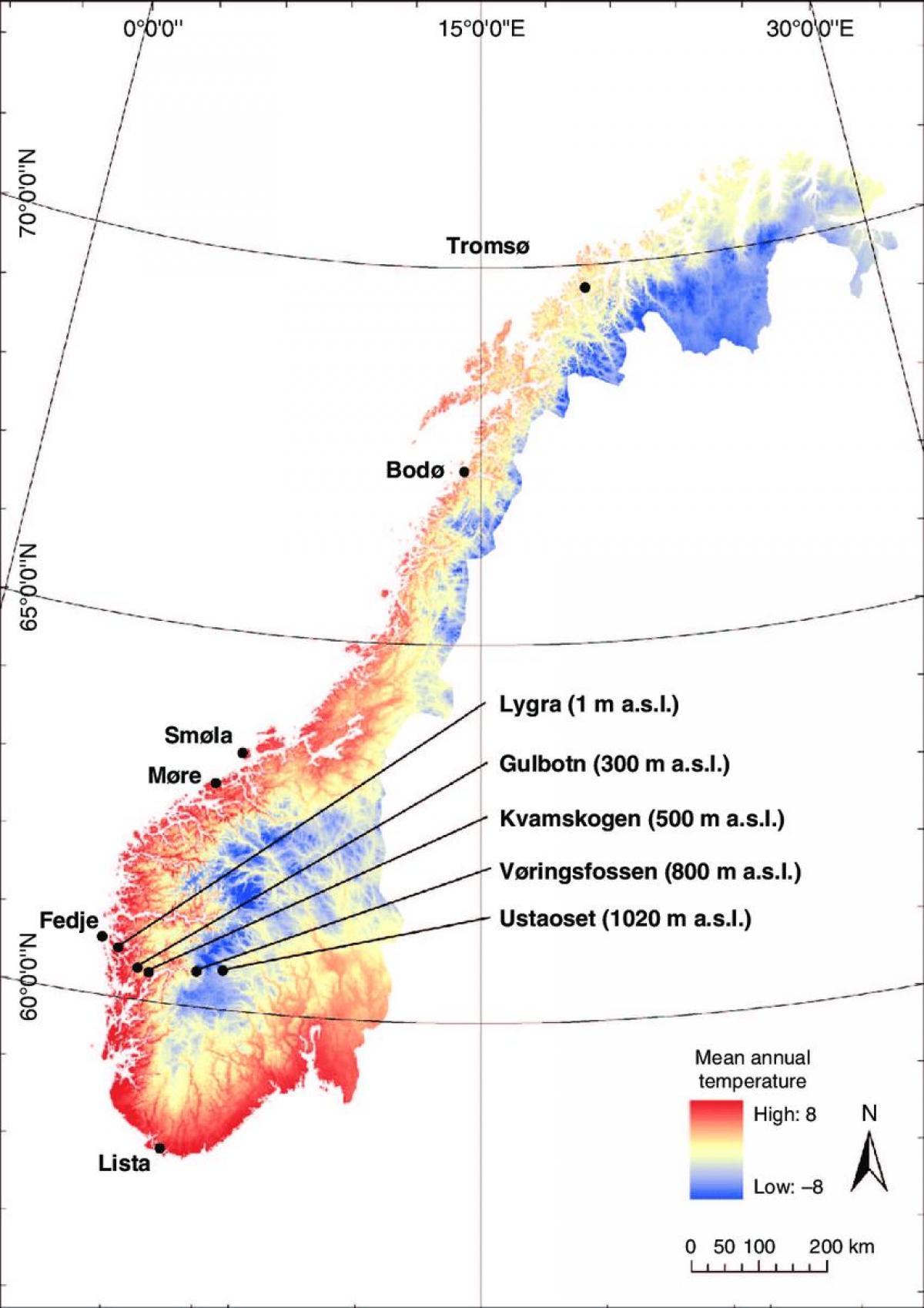 Norge temperatur karta