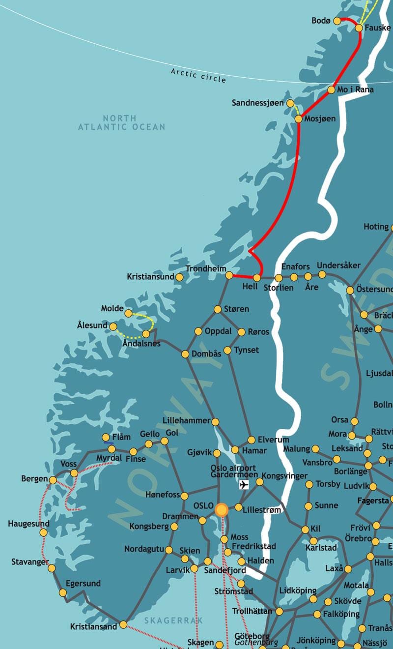 Karta över Norge northern railway