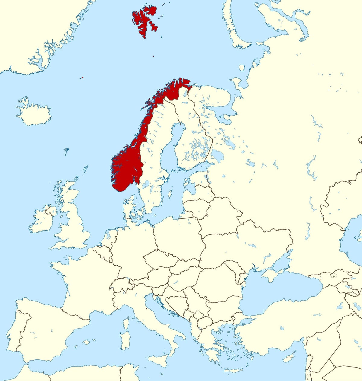 Norge på en karta över europa