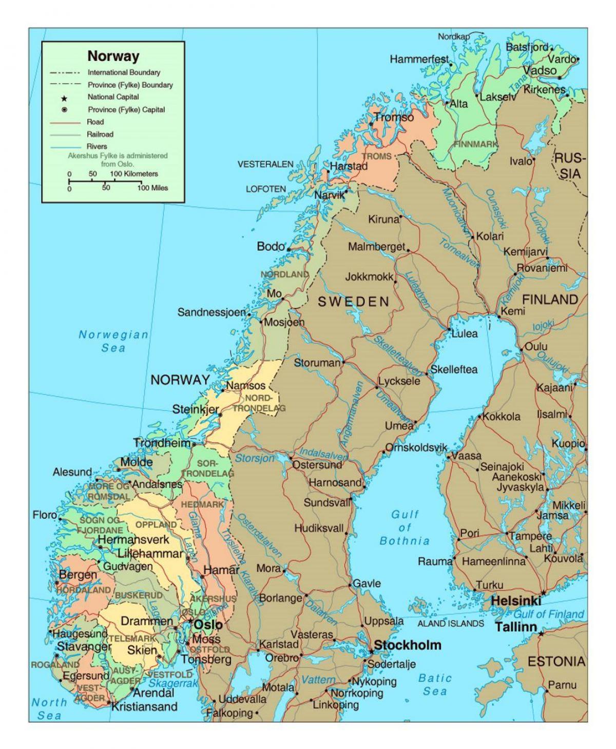 karta över Norge med städer