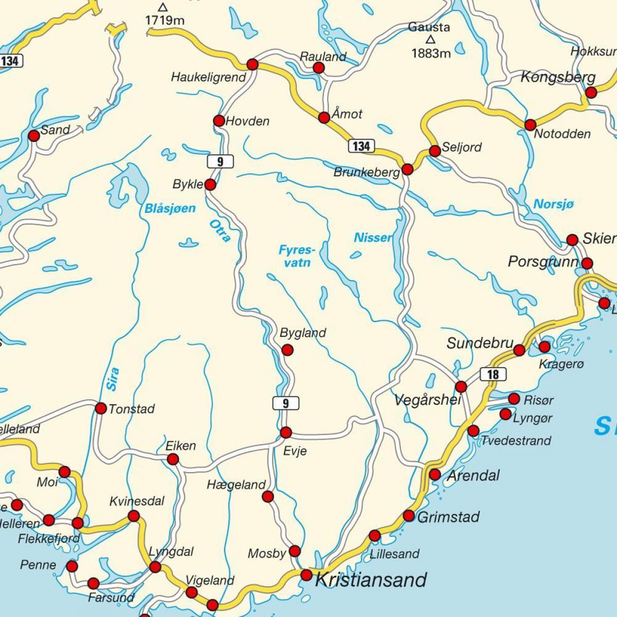 Karta över södra Norge