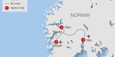 Karta över flåmsbanan Norge