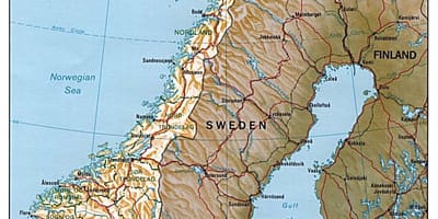 Detaljerad karta över Norge med städer