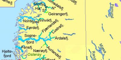 Karta över Norge visar fjordar