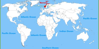 Världskarta som visar Norge