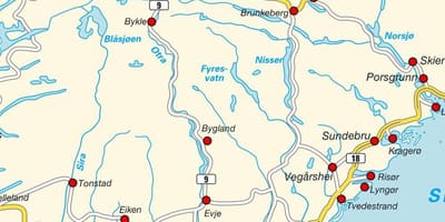 Karta över södra Norge